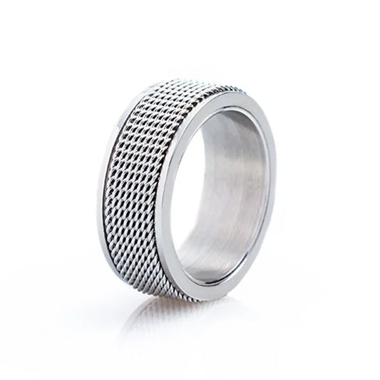 Stainless Steel Braided Mesh Rotating Stress Relief Ring for Men