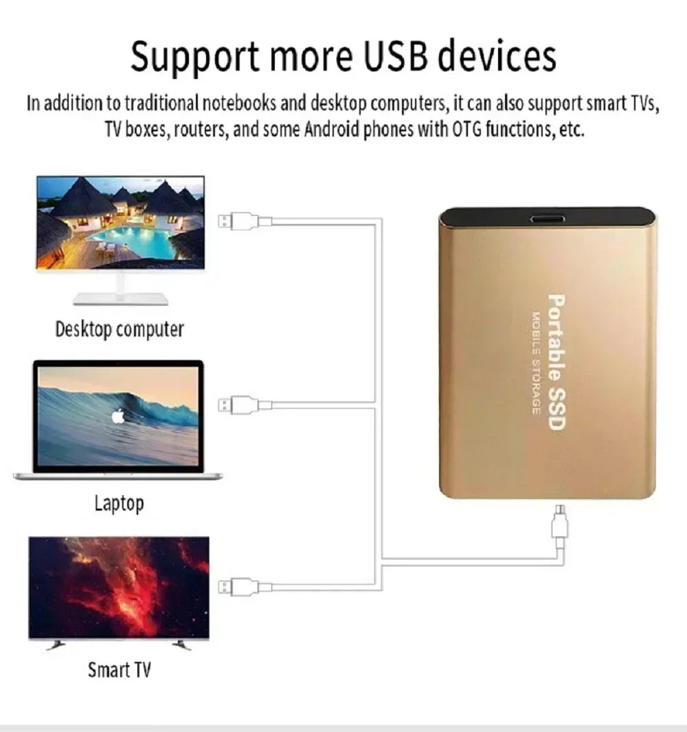 AEVYVKV 2TB Portable External SSD High Speed USB 3.1 Type-C Hard Drive Compatible with PC Mac Xbox One Phone