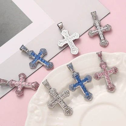 Colorful Rhinestone Alloy Cross Pendant Connectors for Handmade Earrings and DIY Jewelry