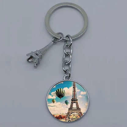 Paris Eiffel Tower Glass Pendant Keychain for Women with Artistic Design