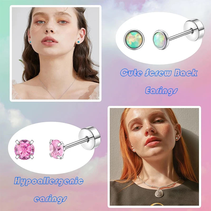 2PCS Set Stainless Steel Heart Moon Stud Earrings for Women Trendy Ear Tragus Cartilage Body Piercing