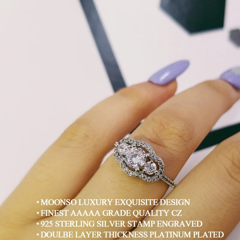 Elegant Silver Designer Engagement Ring with Triple Zircon Stones for Women