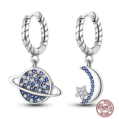 Blue Zircon 925 Sterling Silver Hoop Earrings Star Moon Butterfly Jewelry LTE131