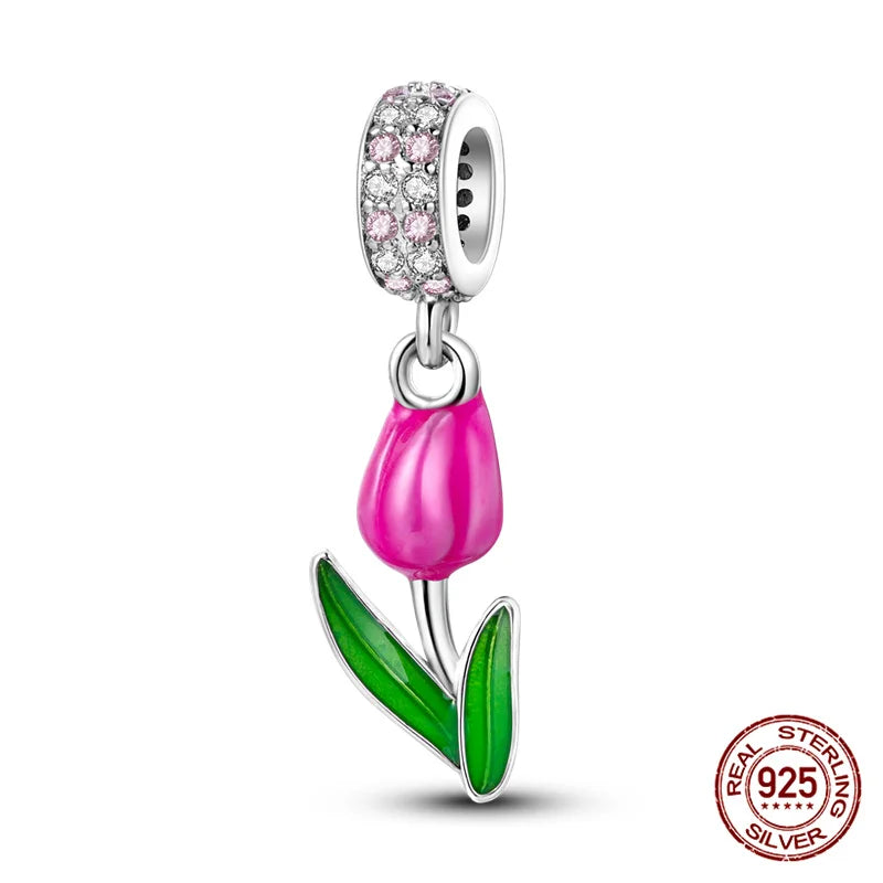 Elegant Sterling Silver Purple Flower Beads for DIY Jewelry and Charm Bracelets