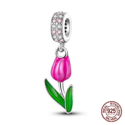 Elegant Sterling Silver Purple Flower Beads for DIY Jewelry and Charm Bracelets