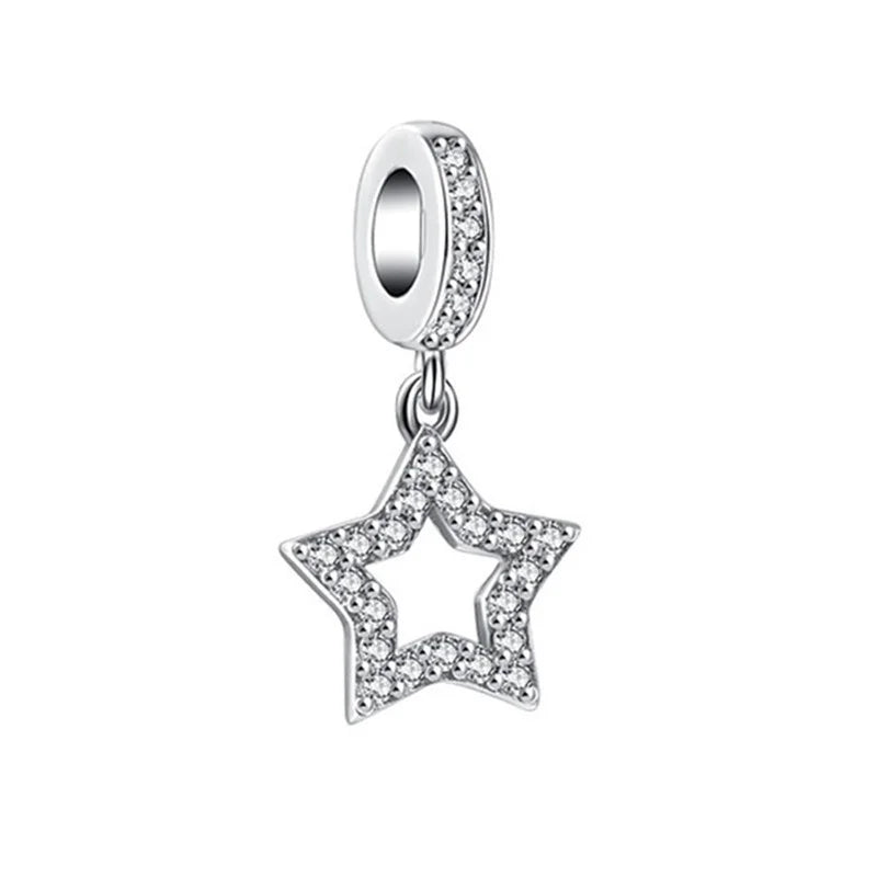 Sterling Silver Pave Star Crescent Moon Bead Bracelet