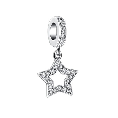 Sterling Silver Pave Star Crescent Moon Bead Bracelet