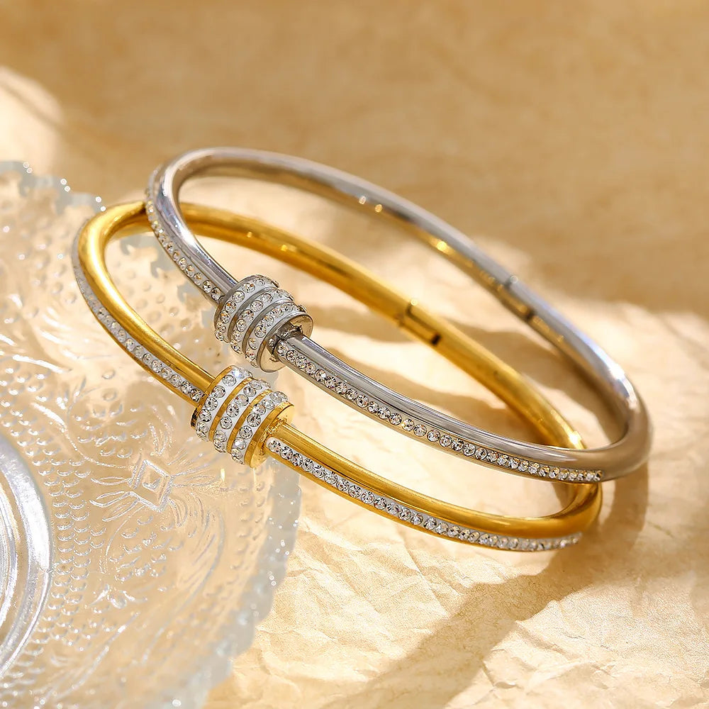 Rotating Lucky Diamond Bangle Women's Fashion Stainless Steel Bracelet