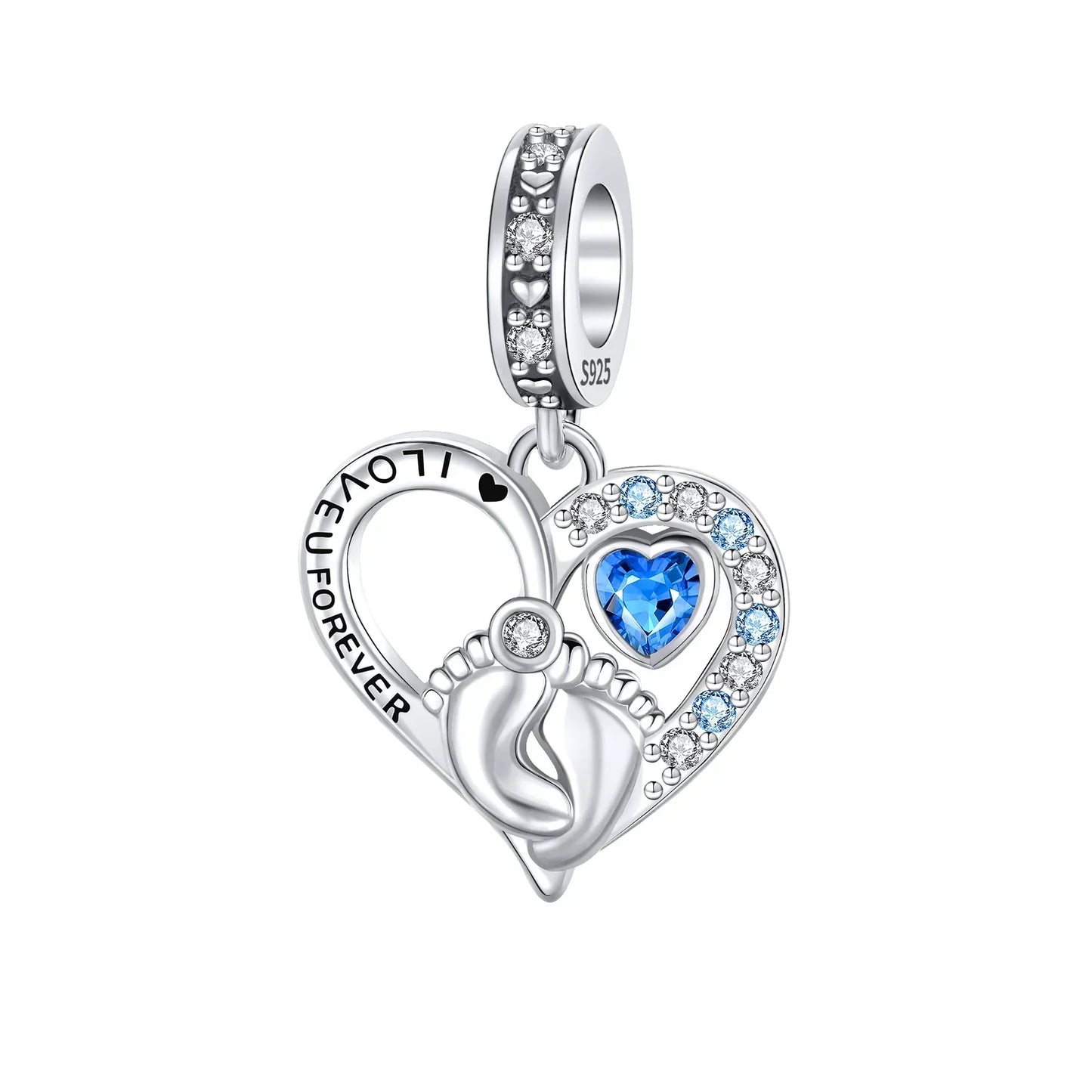 Sparkling Birthstone Heart Charm 925 Sterling Silver Pendant Bead for Mom DIY Jewelry Gift