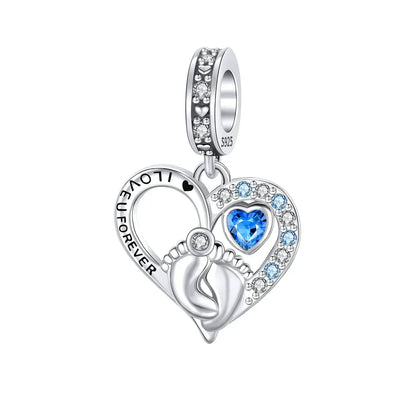 Sparkling Birthstone Heart Charm 925 Sterling Silver Pendant Bead for Mom DIY Jewelry Gift