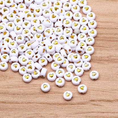 Chic Black Acrylic Beads with Gold Heart Design for Jewelry Crafting