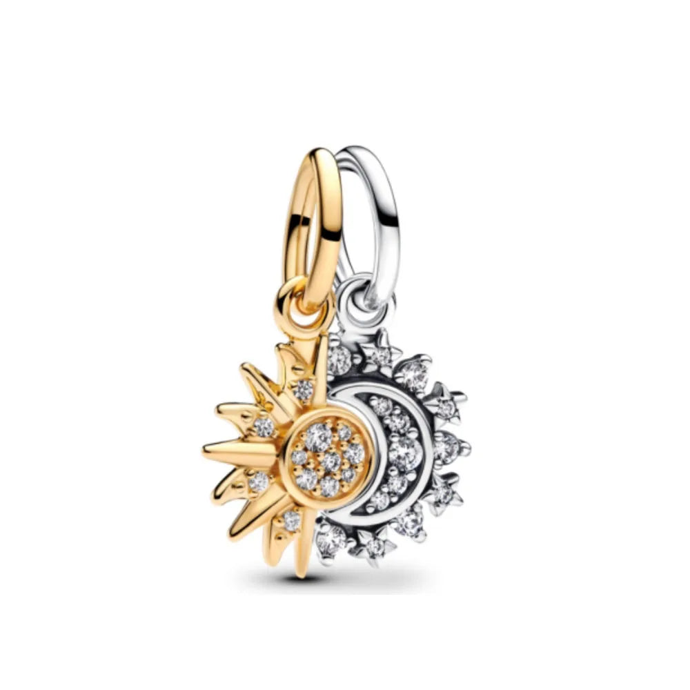 925 Silver Golden Rose Bow Beads Sun and Moon Pendant for European Original Bracelet DIY Exquisite Jewelry Accessories