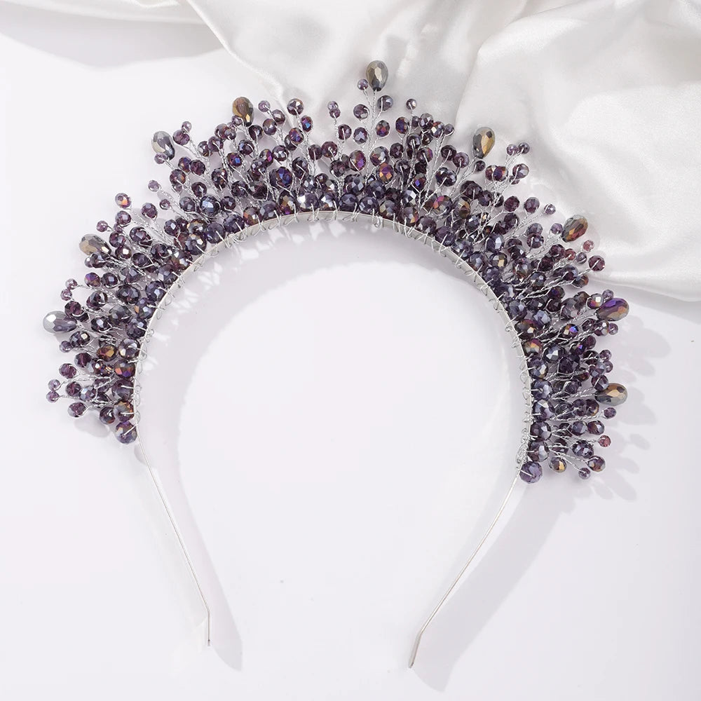 Luxury Crystal Bridal Crown Headband with Silver Diamonds Handmade Wedding Hair Accessories for Elegant Brides and Bridesmaids