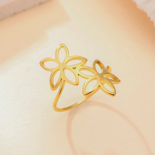 Skyrim Fashion Bohemian Gold-Plated Wide Flower Ring for Women