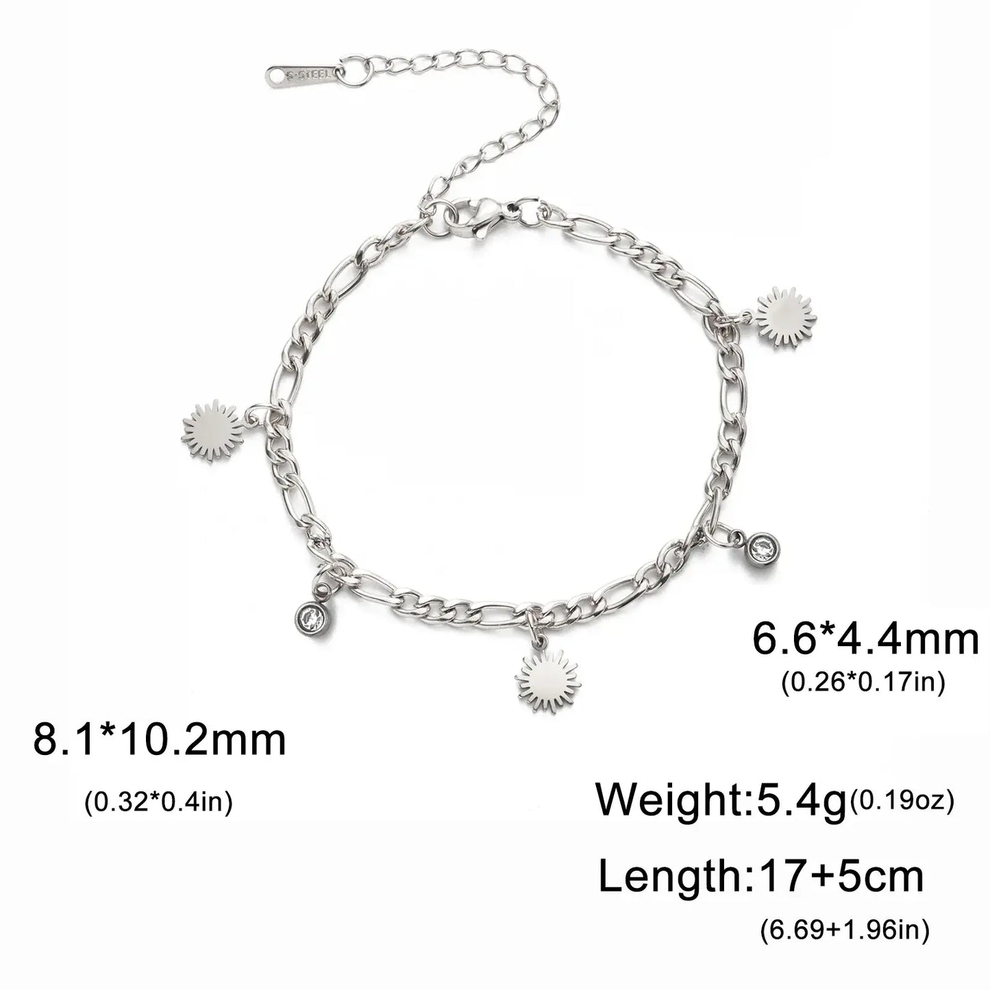 Skyrim Sun Zircon Charm Bracelet for Women - Stainless Steel Fashion Jewelry Figaro Chain Steel 17-22 cm