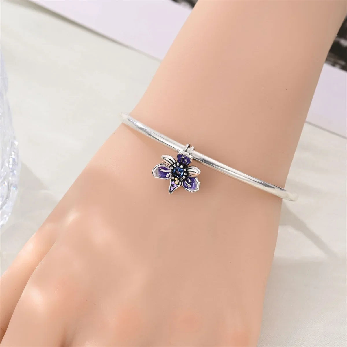 925 Sterling Silver Purple Heartsease Hydrangea Charms for DIY Jewelry Necklace and Bracelet Gifts