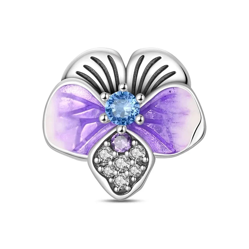 925 Sterling Silver Colorful Flower Charms with Zircon Roses Tulips and Daisies for DIY Necklace and Bracelet Jewelry Gifts
