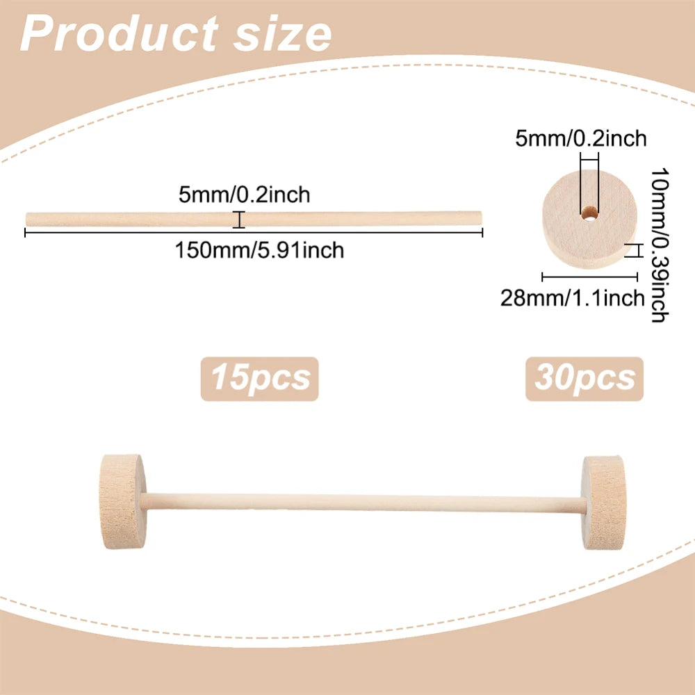 Natural Half Round Wood Sticks 30 Pack - Unfinished 11.8 Inch Wooden Dowels for Crafting and DIY Projects