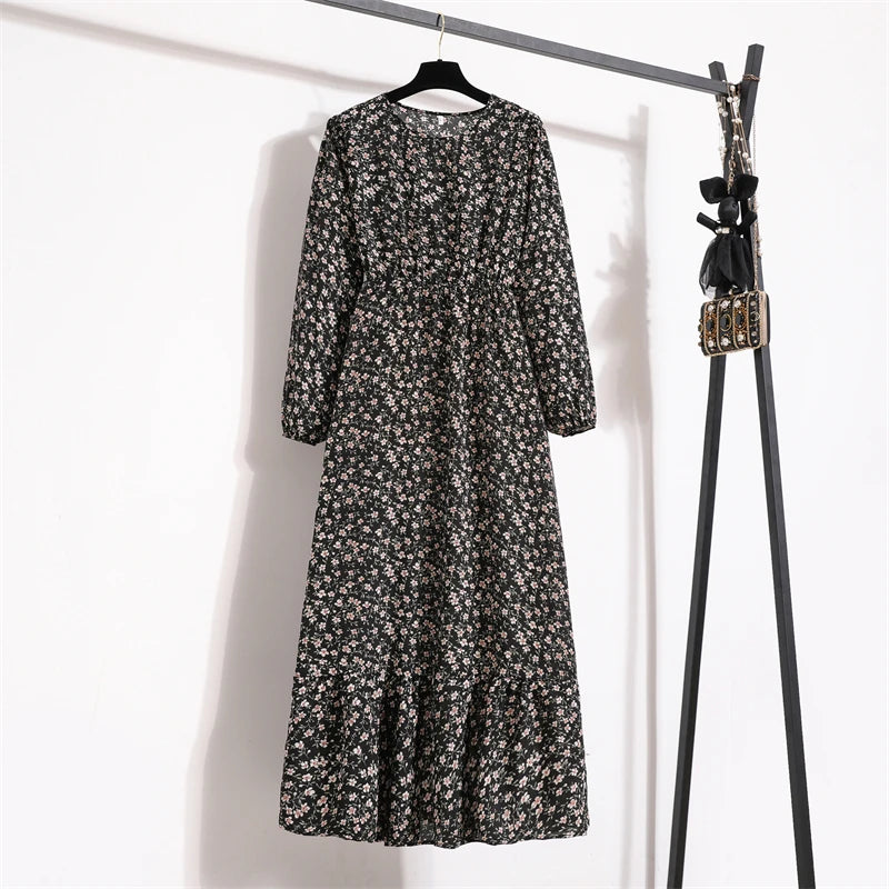 Spring Summer Women Maxi Dresses Casual Full Sleeve Floral 9