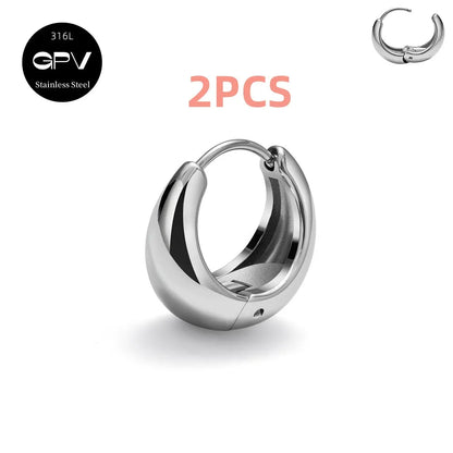 2PCS Women’s Light Luxury 316L Medical Stainless Steel Perforated Hoop Earrings