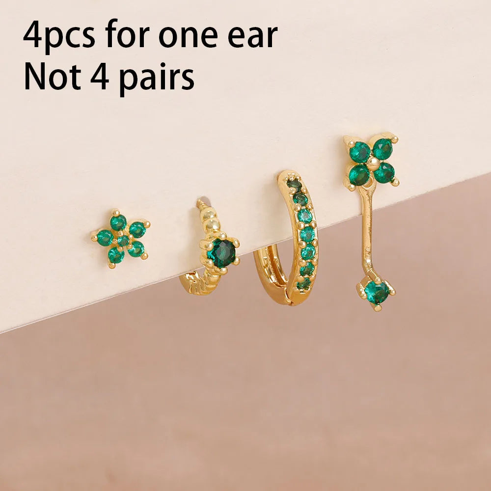 14K Gold Plated Dainty Zircon Flower Hoop Earrings Set for Women Stylish Stainless Steel Studs