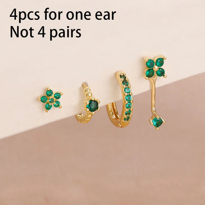 14K Gold Plated Dainty Zircon Flower Hoop Earrings Set for Women Stylish Stainless Steel Studs