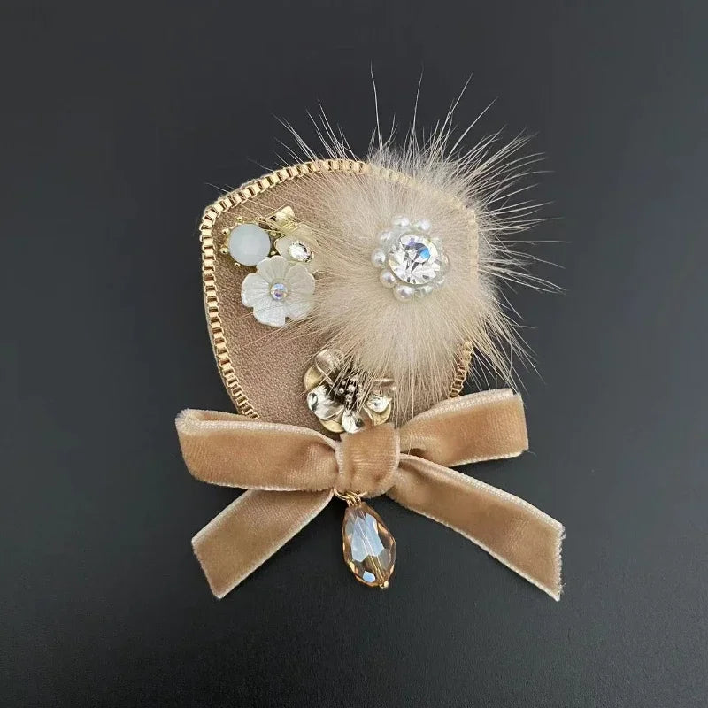 Elegant Korean Rhinestone Pearl Bow Brooches for Women Fashion Jewelry Lapel Pins