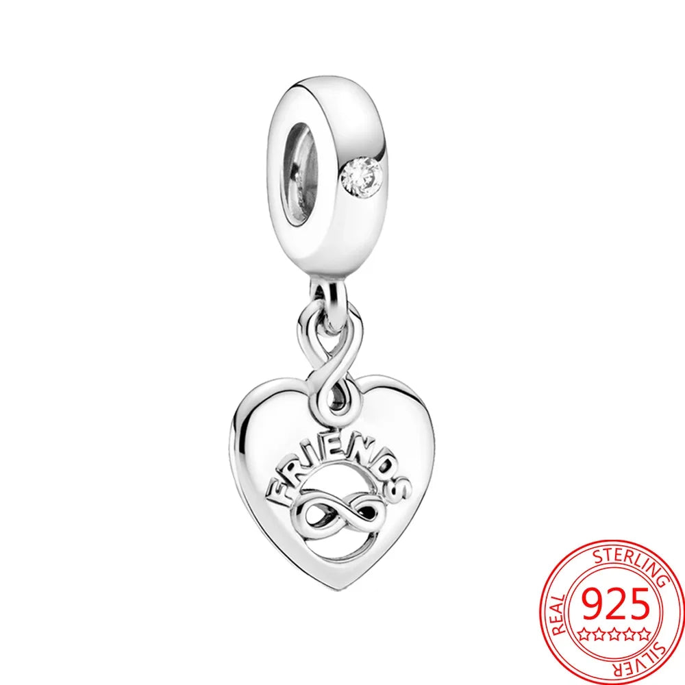 925 Sterling Silver Colorful Infinite Heart Flower Charms with Zircon for Pendant Bracelet Necklace DIY Fine Jewelry