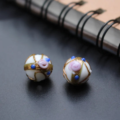 Handmade Lampwork Glass Flower Beads Set with Gold Accents for Jewelry Crafting