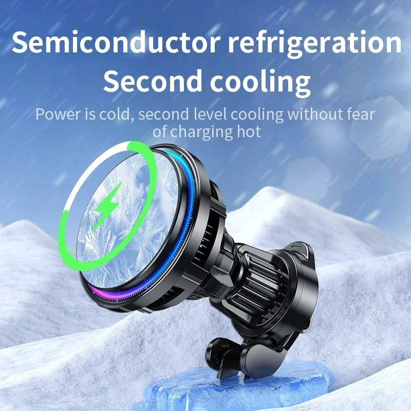 Ice Cooling Magnetic Wireless Car Charger Fast Charging Station for iPhone 16 15 14 13 12 Pro Max MacSafe Car Phone Holder
