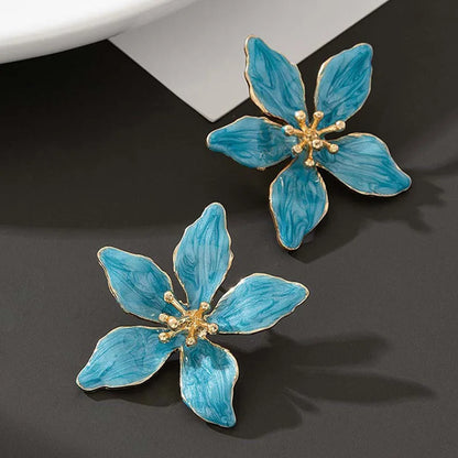 Romantic Enamel Petal Post Earrings for Women - Classic Metal Flower Accessories
