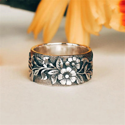 Vintage French Bird Flower Ring for Women Fashionable Zinc Alloy Jewelry