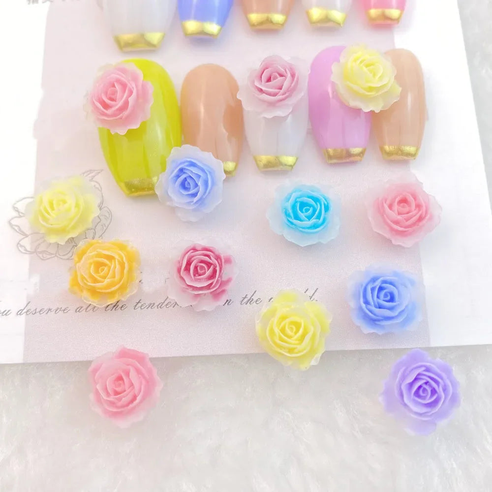 Vibrant 3D Kawaii Flower Nail Art Charms Set - 50 Piece Resin Manicure Decoration Kit