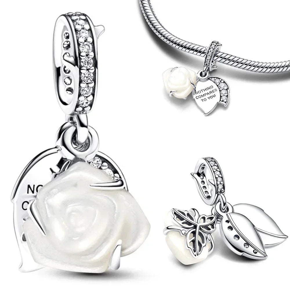 Original 925 Sterling Silver Zircon Beads Charms Set Crowns Robots Koalas Rose Castles Star Map for DIY Bracelet Necklace Women Gift