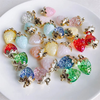 Vibrant 3D Strawberry Resin Charms Set for DIY Jewelry Making