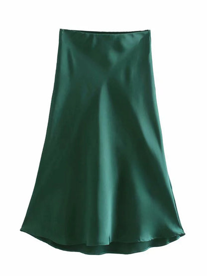 Satin A Line Skirt With Elastic Waist For Women Summer