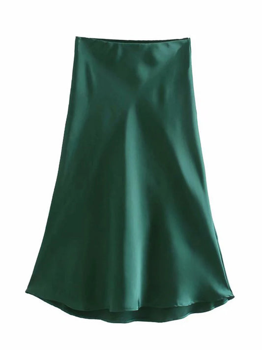 Satin A Line Skirt With Elastic Waist For Women Summer