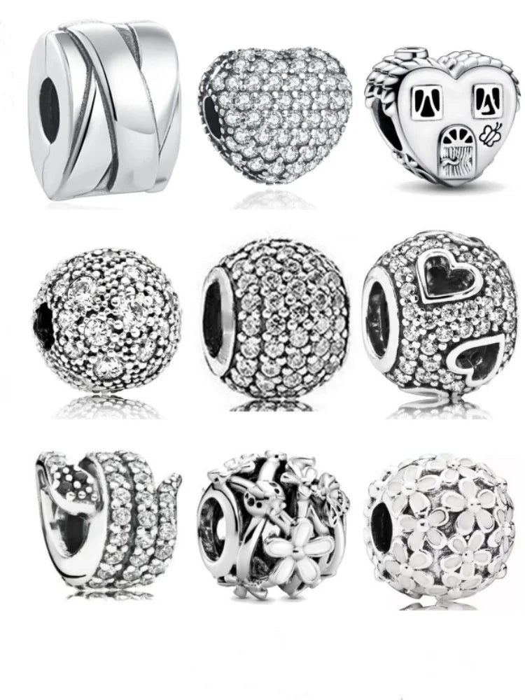 Exquisite 925 Silver Heart-Shaped Beads with Crystal Ball Pendant for DIY European Bracelets