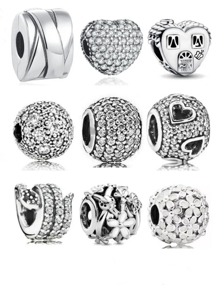 Exquisite 925 Silver Heart-Shaped Beads with Crystal Ball Pendant for DIY European Bracelets