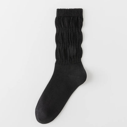 Womens Breathable Mid Calf Cotton Socks Elastic Wave Cuff