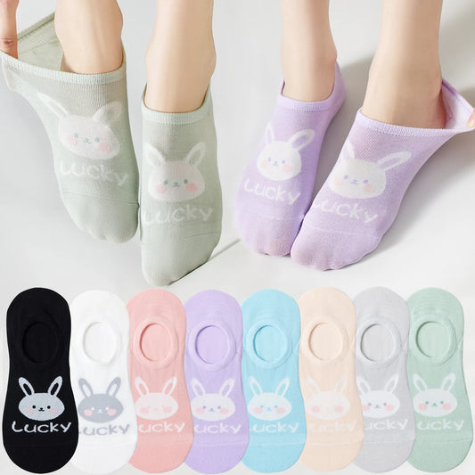Kawaii Rabbit No Show Socks For Women 3 Pairs Cotton