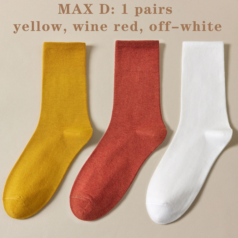Seamless Cotton Mid Crew Socks Women Breathable Retro
