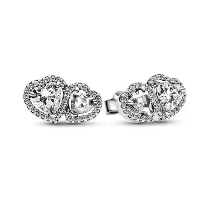 European 925 Silver Heart Shaped Earrings with Pink Red Green Zircon for Women Exquisite Holiday Jewelry Gifts