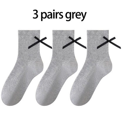 3 Pairs Black White Ballet Bow Crew Breathable Socks