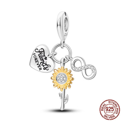 Elegant Sterling Silver Purple Flower Beads for DIY Jewelry and Charm Bracelets