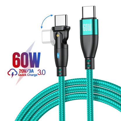 AUFU 100W USB C Fast Charging Cable 3M 5A PD Power Cord with 180 Degree Rotate for MacBook iPad Samsung Xiaomi