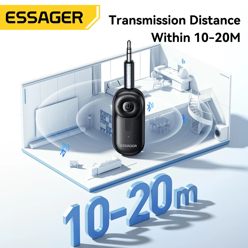Essager Bluetooth 5.3 Audio Receiver with 3.5mm AUX Jack for Car Speakers Headsets Tablets and Laptops
