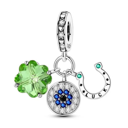 925 Sterling Silver Lucky Four Leaf Clover And Horseshoe Charms With Green Zircon For Bracelet Necklace Earrings