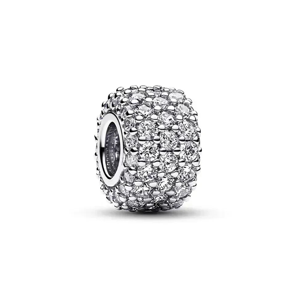 925 Sterling Silver Heart Blooming Rose Full Diamond Zircon Charms Pendant Beads for Bracelets and Necklaces