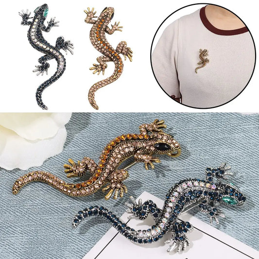 Vintage Rhinestone Lizard Gecko Brooch Pin for Gift Bags